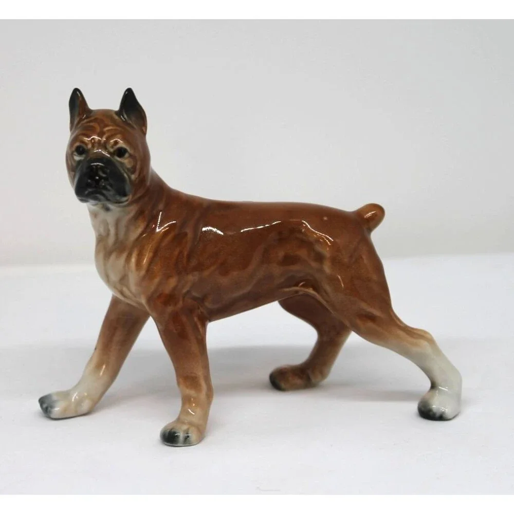 VINTAGE JAPAN PORCELAIN WALKING BOXER DOG FIGURINE 5.5